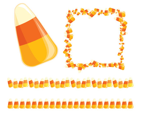 Festive vector candy corn borders and frames for Halloween designs