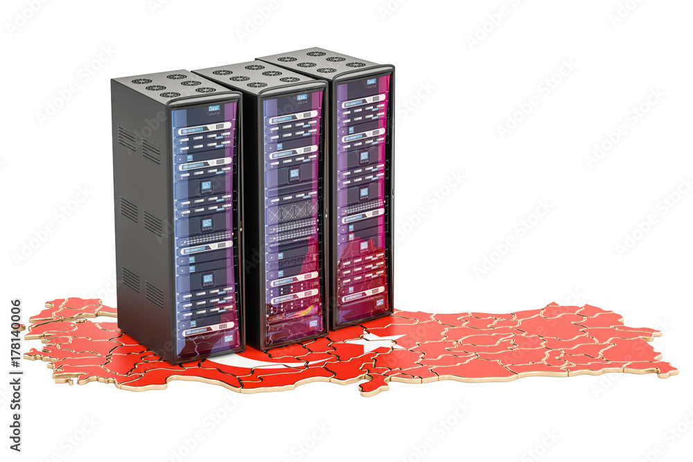 Poster data center server racks in turkey concept, 3d rendering