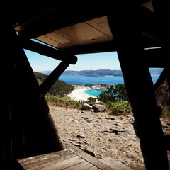 Islas cies beach view from a mountain cabin