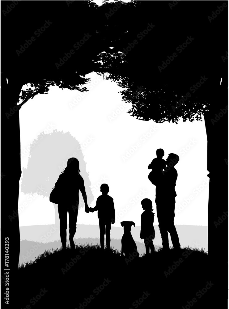 Poster family silhouettes in nature.