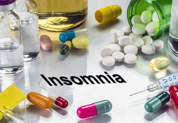 Insomnia, medicines as concept of ordinary treatment, conceptual image