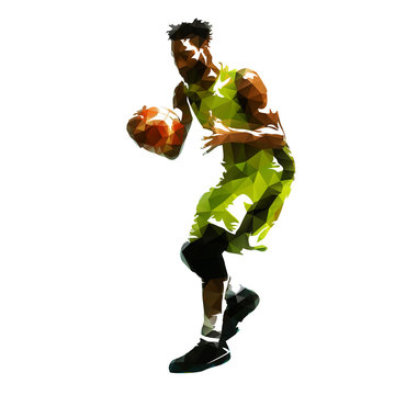 Basketball player with ball, abstract geometric vector illustration