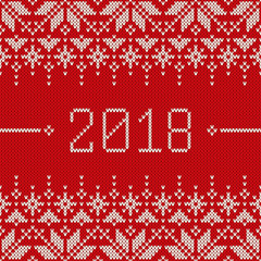 New Year 2018. Winter Holiday Seamless Knitted Background. Wool Knitting Pattern