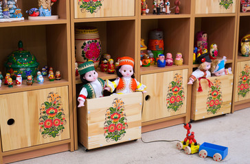 Toys on shelves in the closet