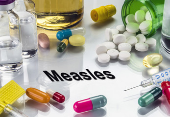 Measles, medicines as concept of ordinary treatment, conceptual image