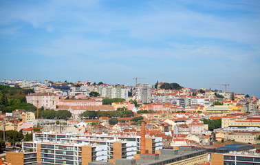 Aerial panorama of Lisbon old city.