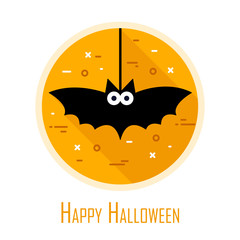 Icon with bat in a coloured circle. Thin line flat design. Vector Halloween card.