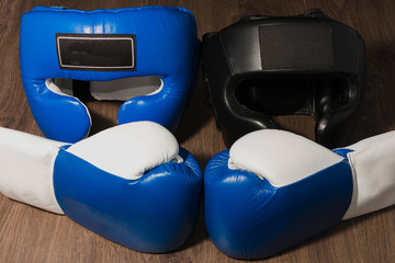 Boxer's professional outfit on a wooden background