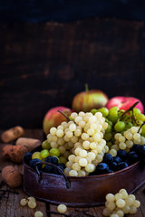 Fresh ripe white, green and purple grape