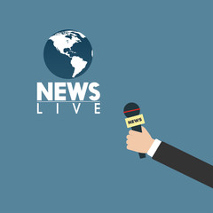 News Anchor on TV Breaking News background.