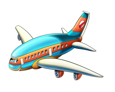 cartoon scene with plane flying and smiling illustration for children 