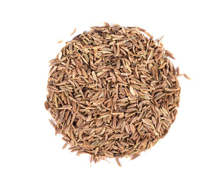 Cumin seeds or caraway isolated on white background, top view.