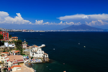 Naples, Italy, view of the Mount Vesuvius and the bay from Posillipo