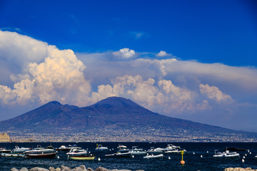 Naples, Italy, view of the Mount Vesuvius and the bay from via Posillipo