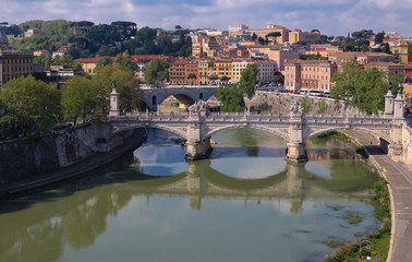 Fototapeta na wymiar The view of bridge Umberto and cityscape of Rome, Italy.