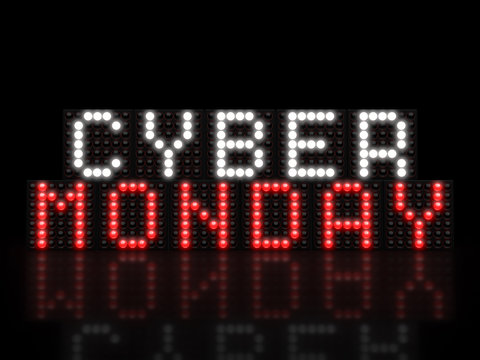 Cyber Monday red LED display glowing on dark background