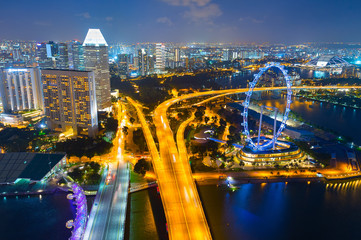 Fototapeta premium Singapore Ferries Wheel, aerial view