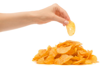 Chips golden snack female hand