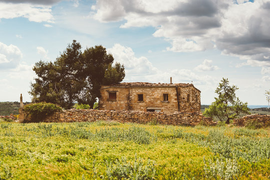 Rural house abandoned with a blue sky