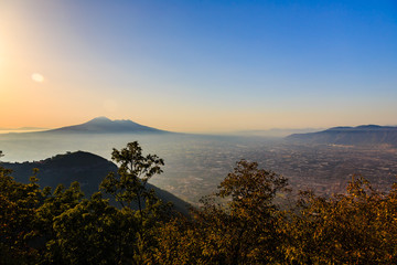 View of Mount Vesuvius from regional park of the Lattari Mountains, Italy