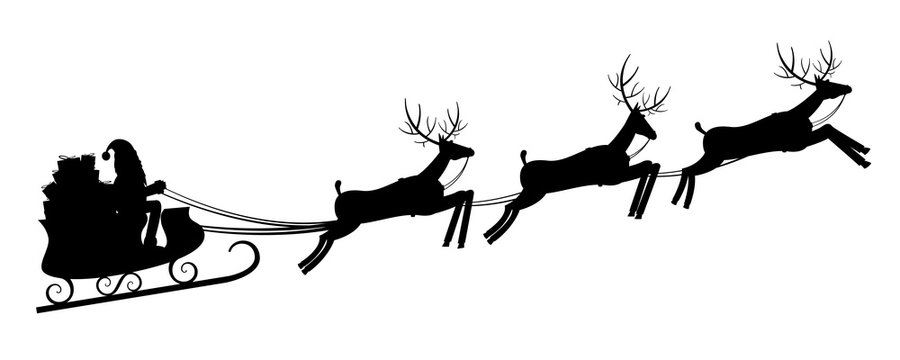 Deer and sleigh silhouettes