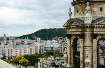St. Stephen's Basilica and cityscape of Budapest with Liberty Statue 