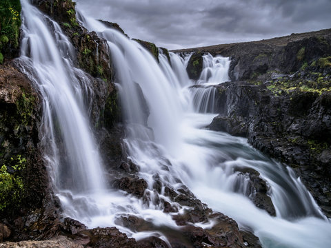 Many waterfalls of Kolugljufur in Iceland