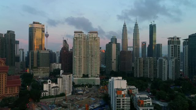KUALA LUMPUR - CIRCA SEPTEMBER 2017: Aerial view. An ascending view of skyscrapers in the city.