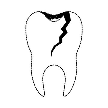 broken tooth with root in black dotted silhouette