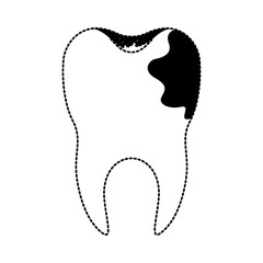 tooth with root and caries by side in black dotted silhouette