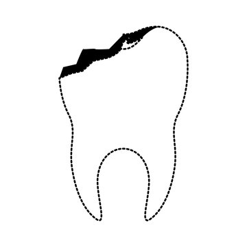 tooth with root and broken in black dotted silhouette