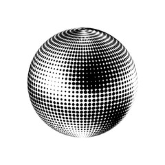 Abstract globe dotted sphere, 3d halftone effect vector background. Black and white vector illustration.