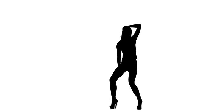 Graceful and sexy girl movements. Silhouette. White background
