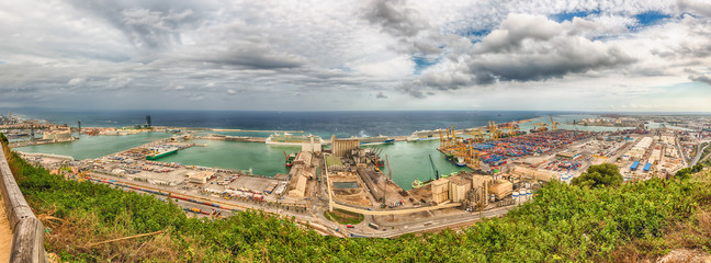 Panoramic aerial view over the Port of Barcelona, Catalonia, Spain