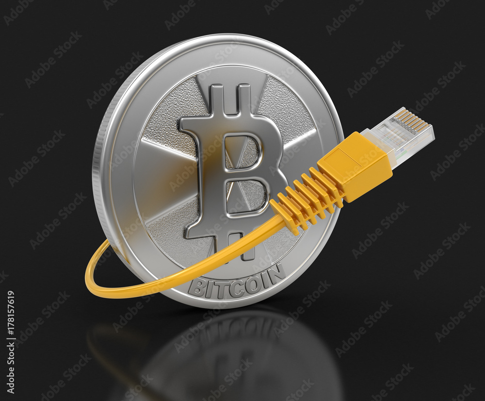 Poster computer cable and bitcoin. image with clipping path