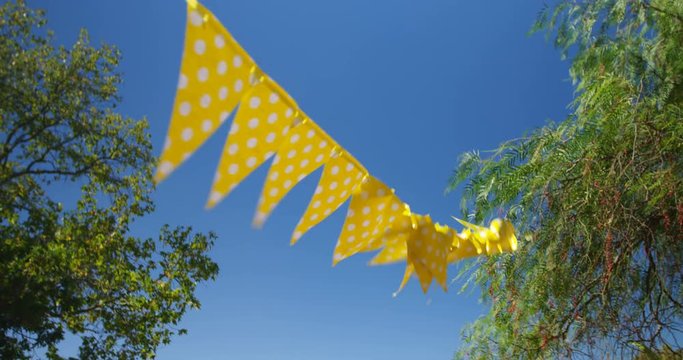 Bunting waving against blue sky 