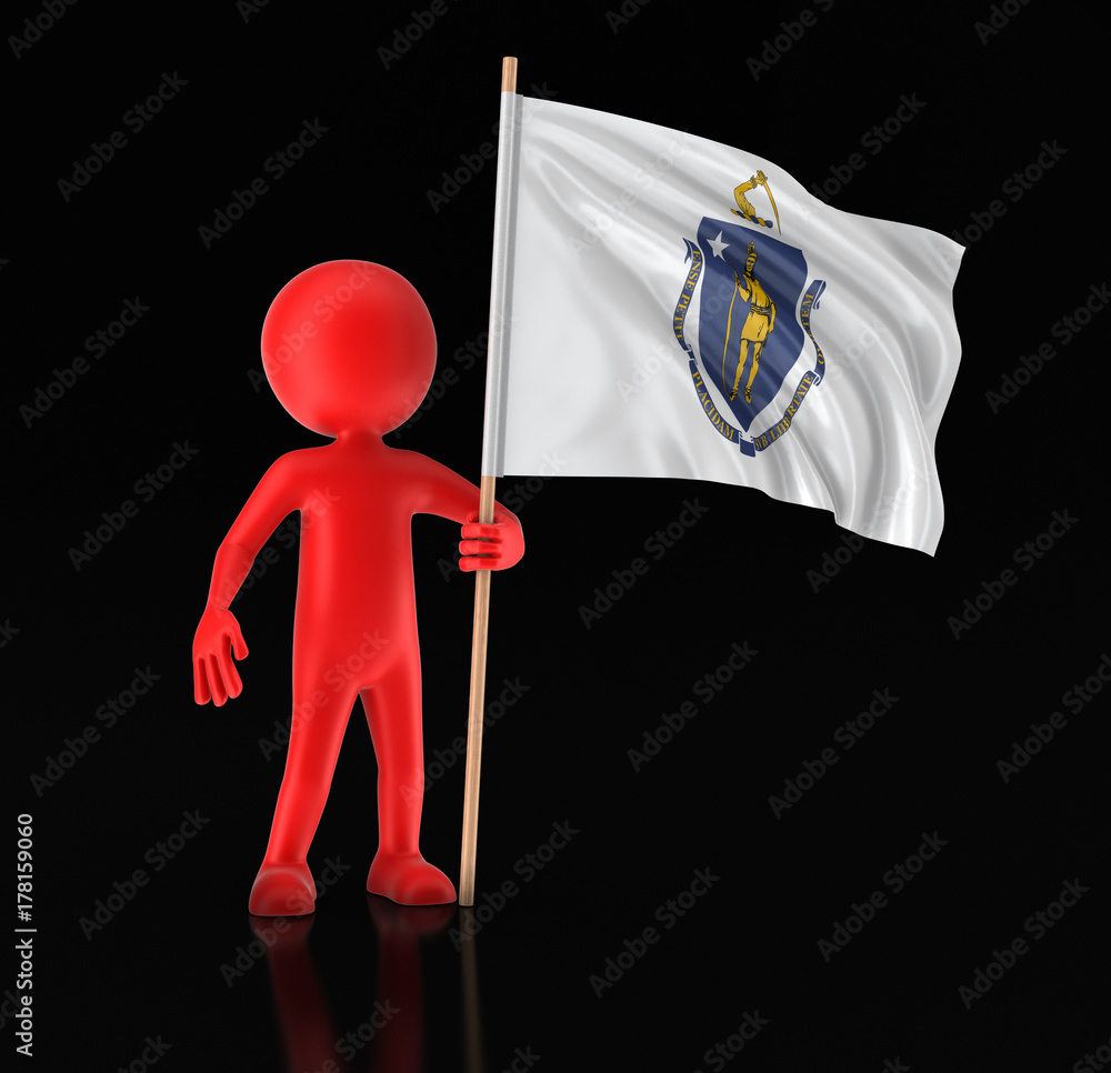 Poster man and flag of the us state of massachusetts. image with clipping path