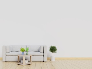 Living Room interior wall mock up with sofa and white wall background. 3D rendering.