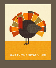 Happy Thanksgiving flat minimalist design. Colorful turkey. For greeting cards, banners, flyers, print. - 178159027