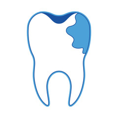 Obraz premium tooth with root and caries by side in blue silhouette