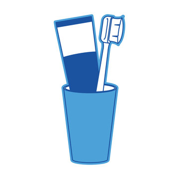 recommend clip art: glass with tube toothpaste and toothbrush in blue silhouette