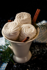 Homemade white marshmallows in mug