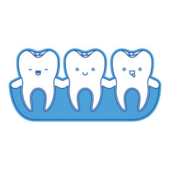 teeth kawaii with root of the tooth at sight in blue silhouette