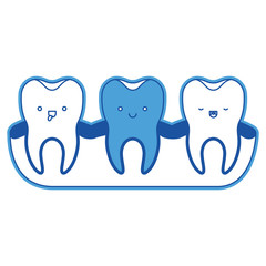 teeth kawaii expression with root of the tooth at sight in blue silhouette