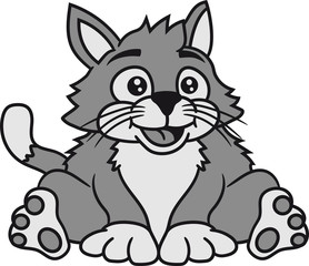 sitzend dick fett grau hübsch süß niedlich katze kätzchen winken comic cartoon design haustier