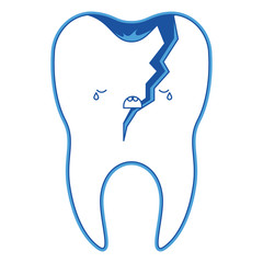 broken kawaii tooth with root in blue silhouette