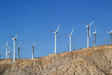 Landscape with Hills and Wind Mills Turbines