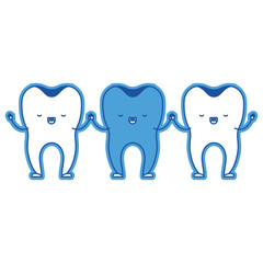 teeth cartoon holding hands in blue silhouette