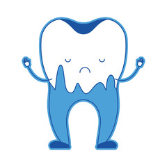 cartoon caries in the root of tooth in blue silhouette