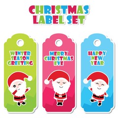 Cute Santa Claus on colorful background vector cartoon illustration for Christmas label set design, banner set and Xmas postcard design